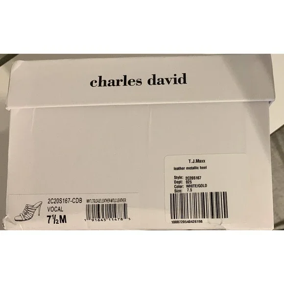 Charles David Vocal White/Gold Leather Metallic Heel Sandal Women’s Size 7.5 - Picture 10 of 10